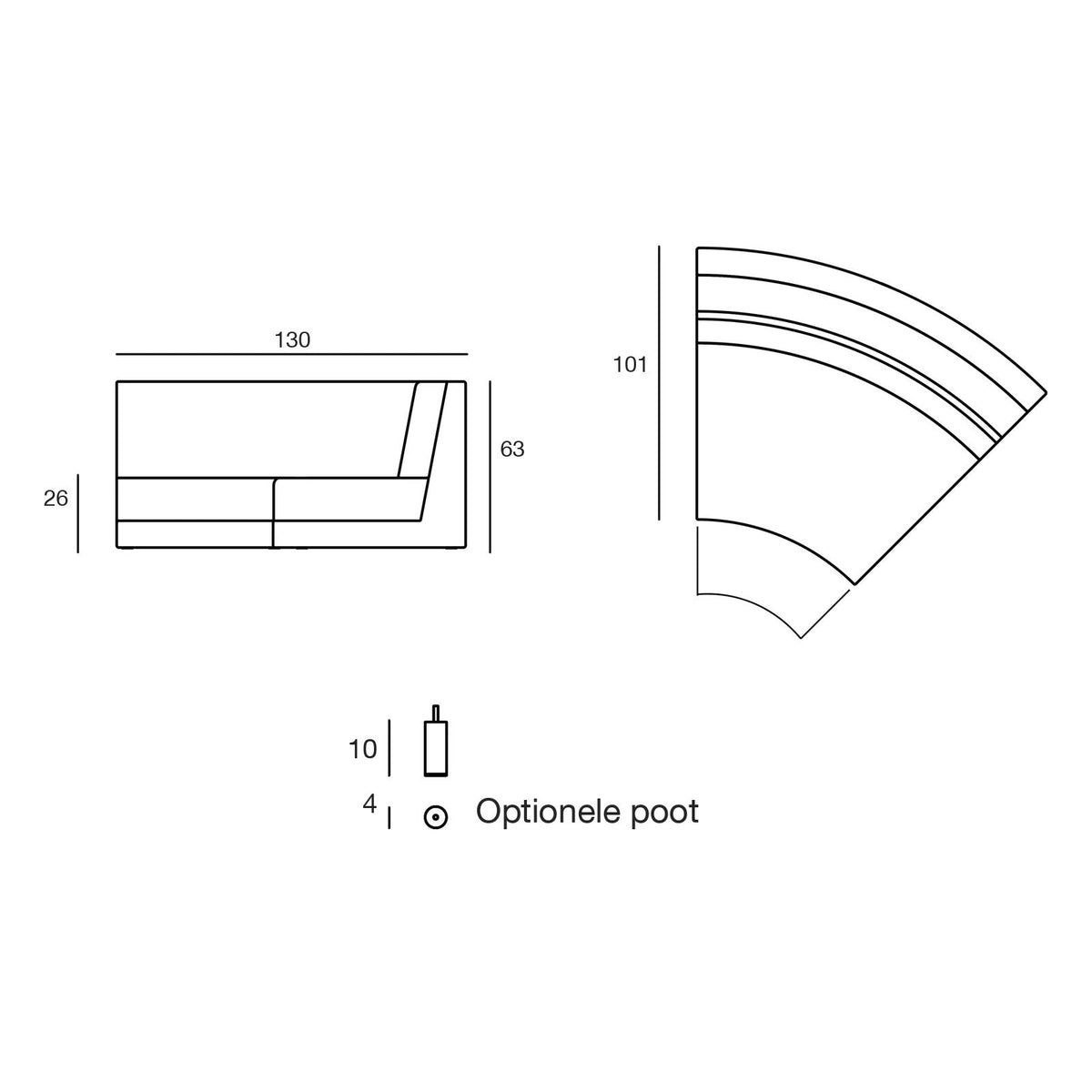 Maattekening Pixel - Gebogen hoekmodule