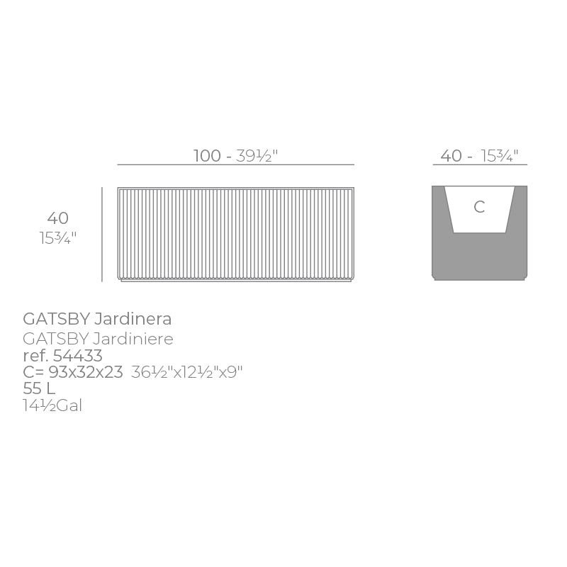 Schéma de dimensions Jardinière - Gatsby basse 54433A