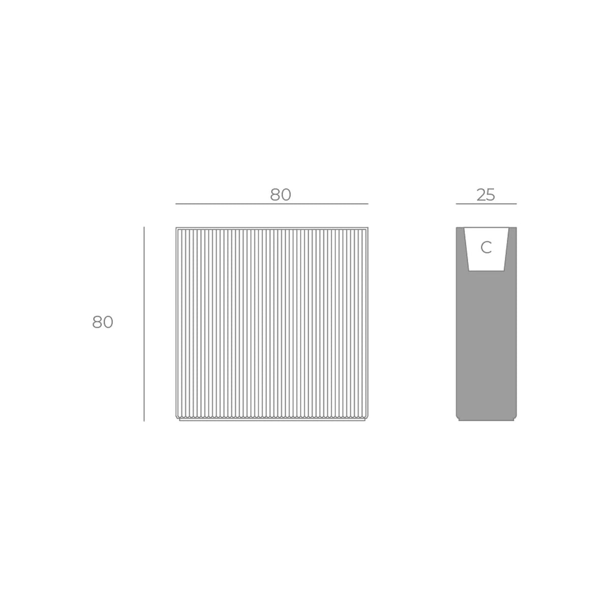 Schéma de dimensions Jardinière - Gatsby Wall WALL_80x25x80 cm
