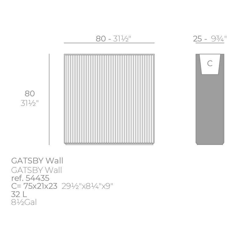 Schéma de dimensions Jardinière - Gatsby Wall WALL_80x25x80 cm