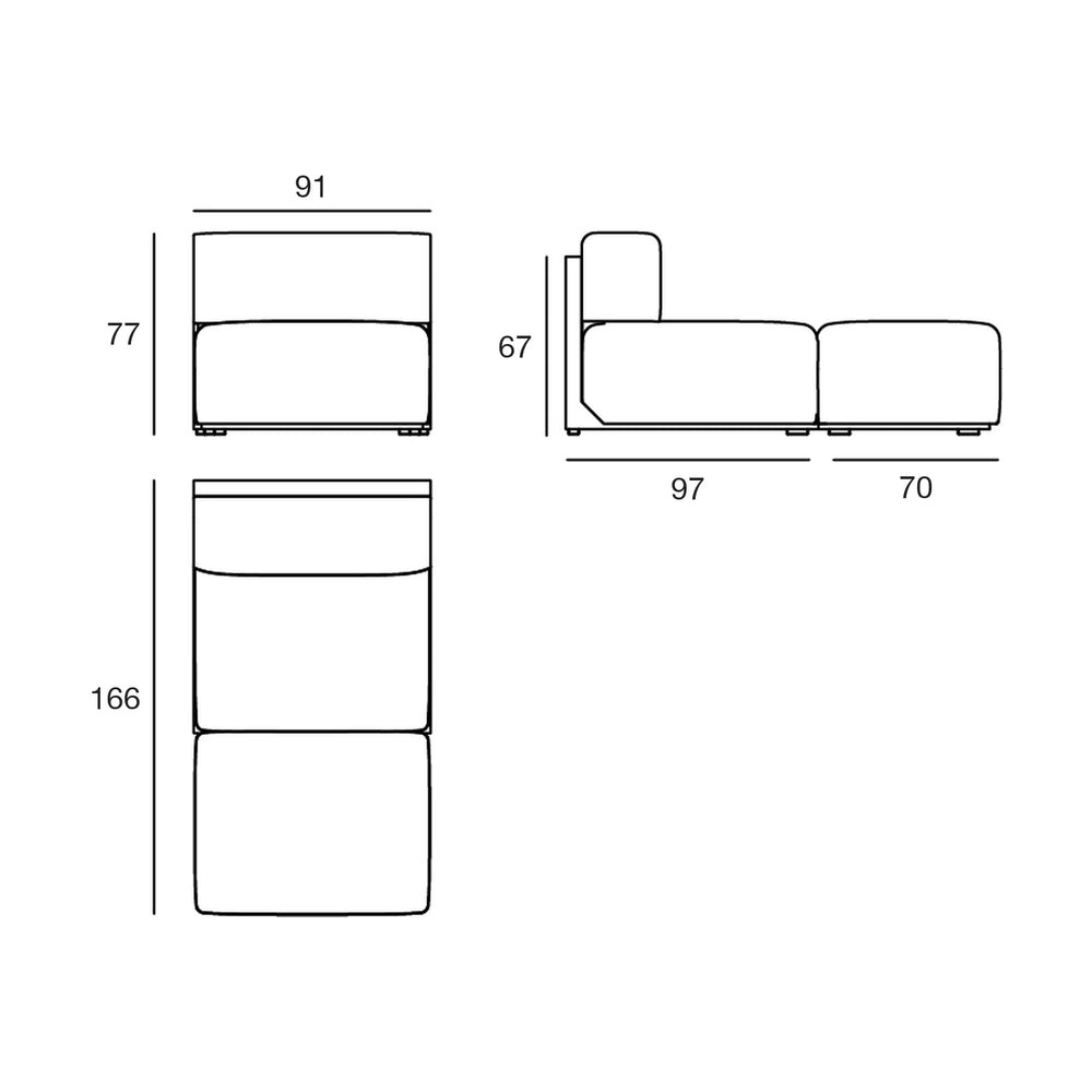 Dimensions diagram, The Factory - Centre Chaise Longue Module