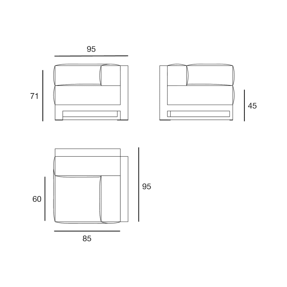 Dimensions diagram, Posidonia - Corner Module