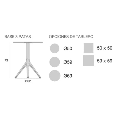 Plano con medidas de la mesa Mari-Sol Vondom
