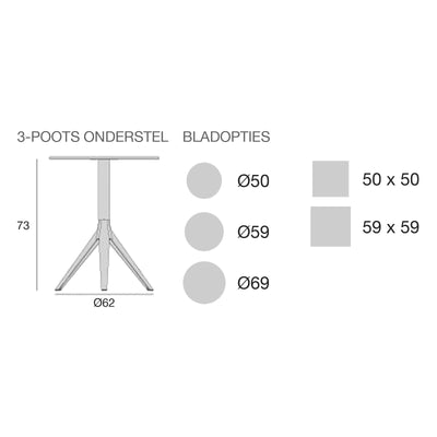 Maattekening Tafel - Mari-Sol Rond - 3 poten vast blad