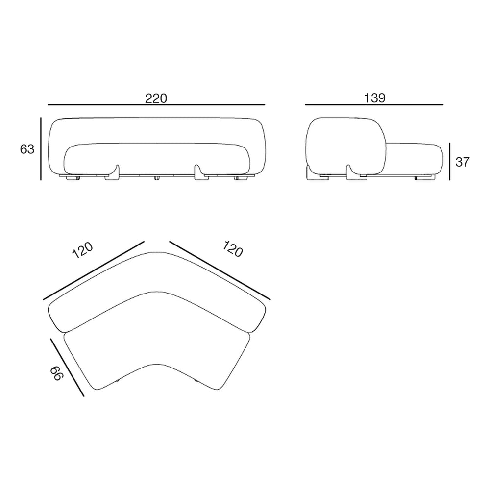 Schema delle dimensioni, Milos - Modulo angolare 60°