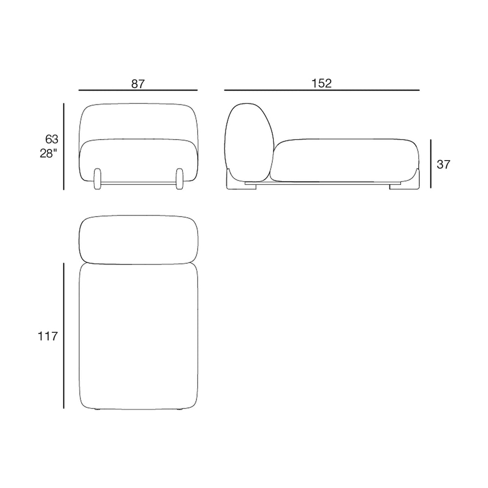 Schema delle dimensioni, Milos - Chaise longue centrale