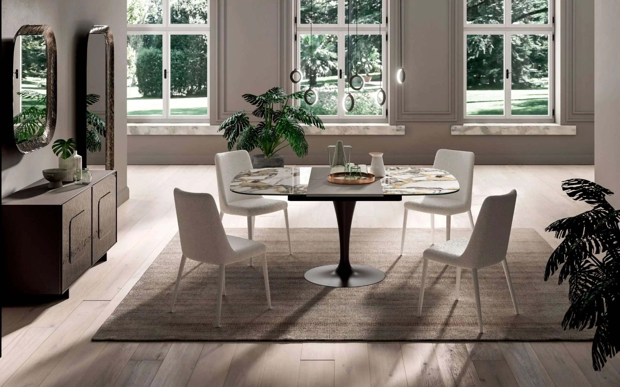 table carrée extensible avec pied central