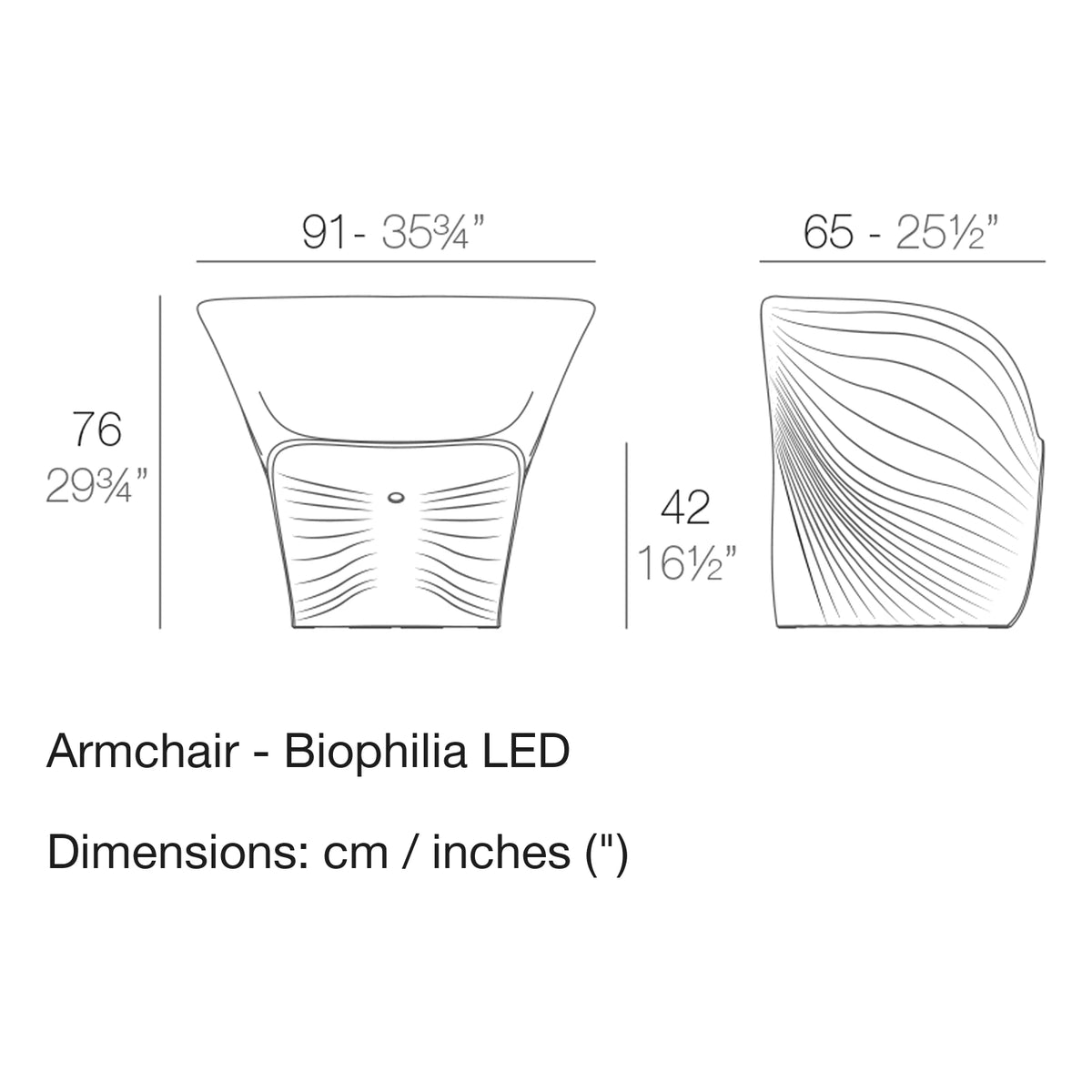 Dimension drawing Armchair - Biophilia LED