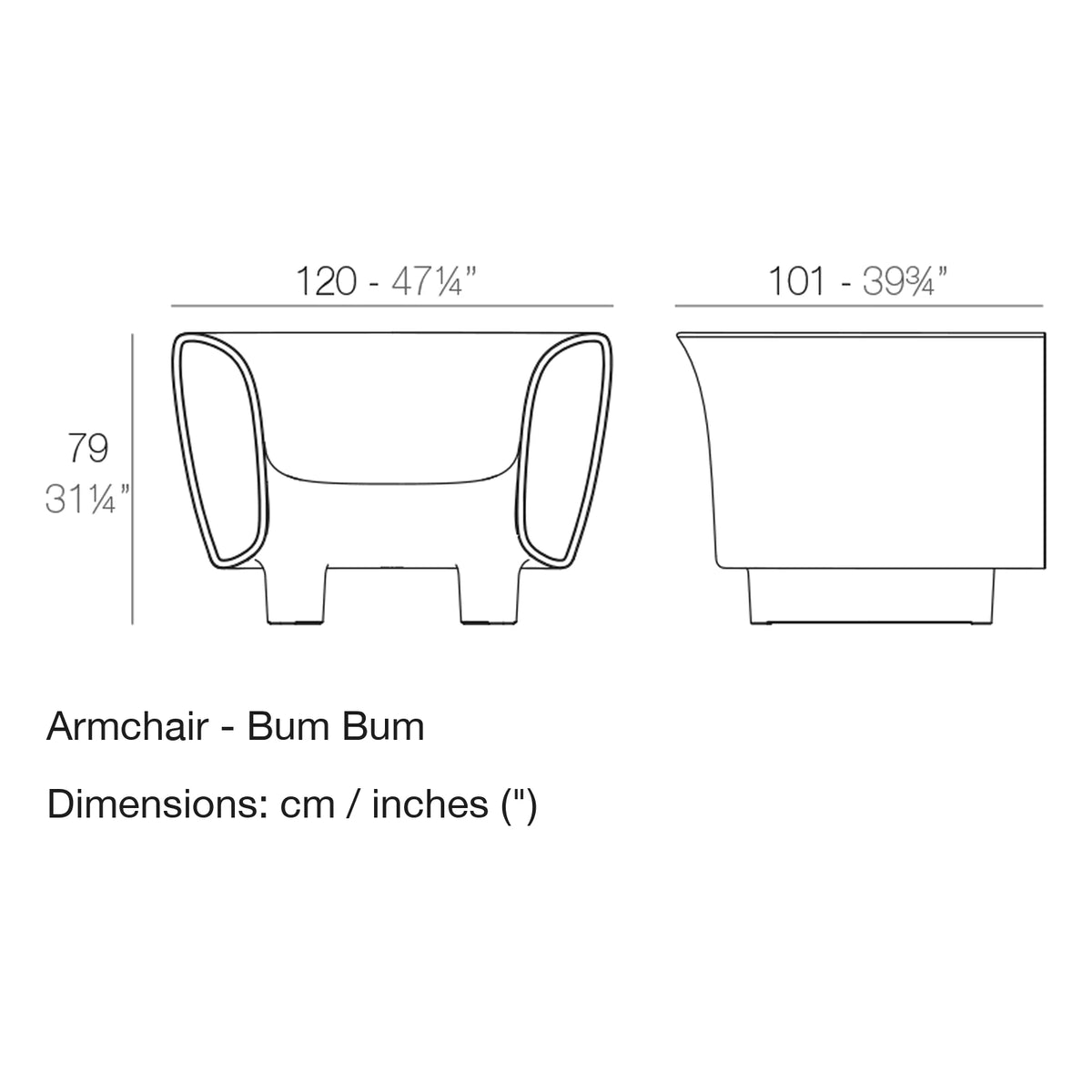 Dimension drawing Armchair - Bum Bum