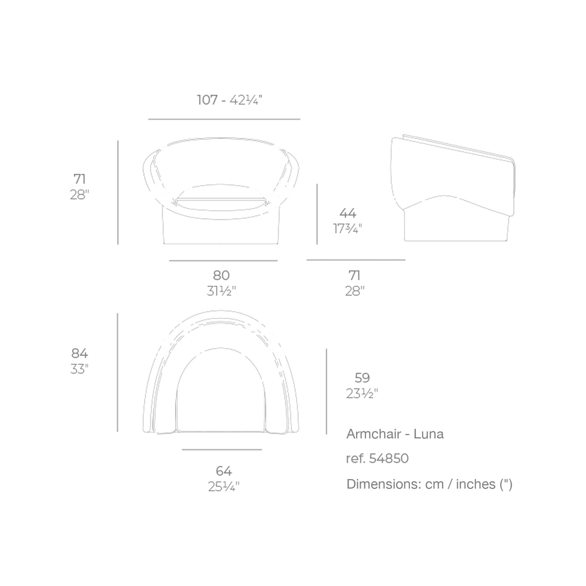 Dimension drawing Armchair - Luna
