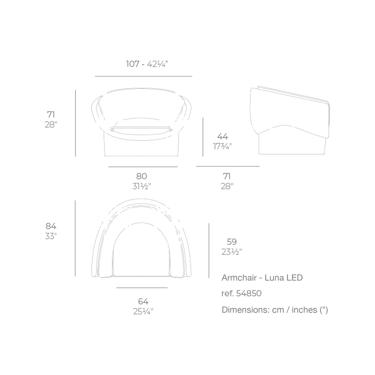 Dimension drawing Armchair - Luna LED