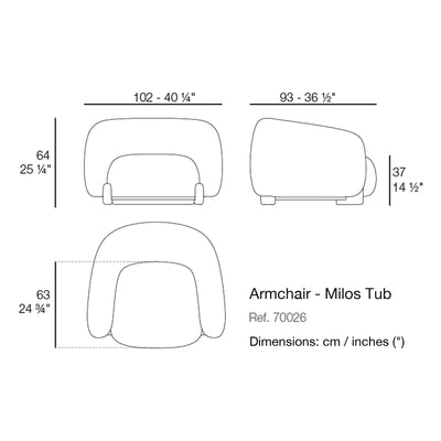 Dimension drawing Armchair - Milos Tub