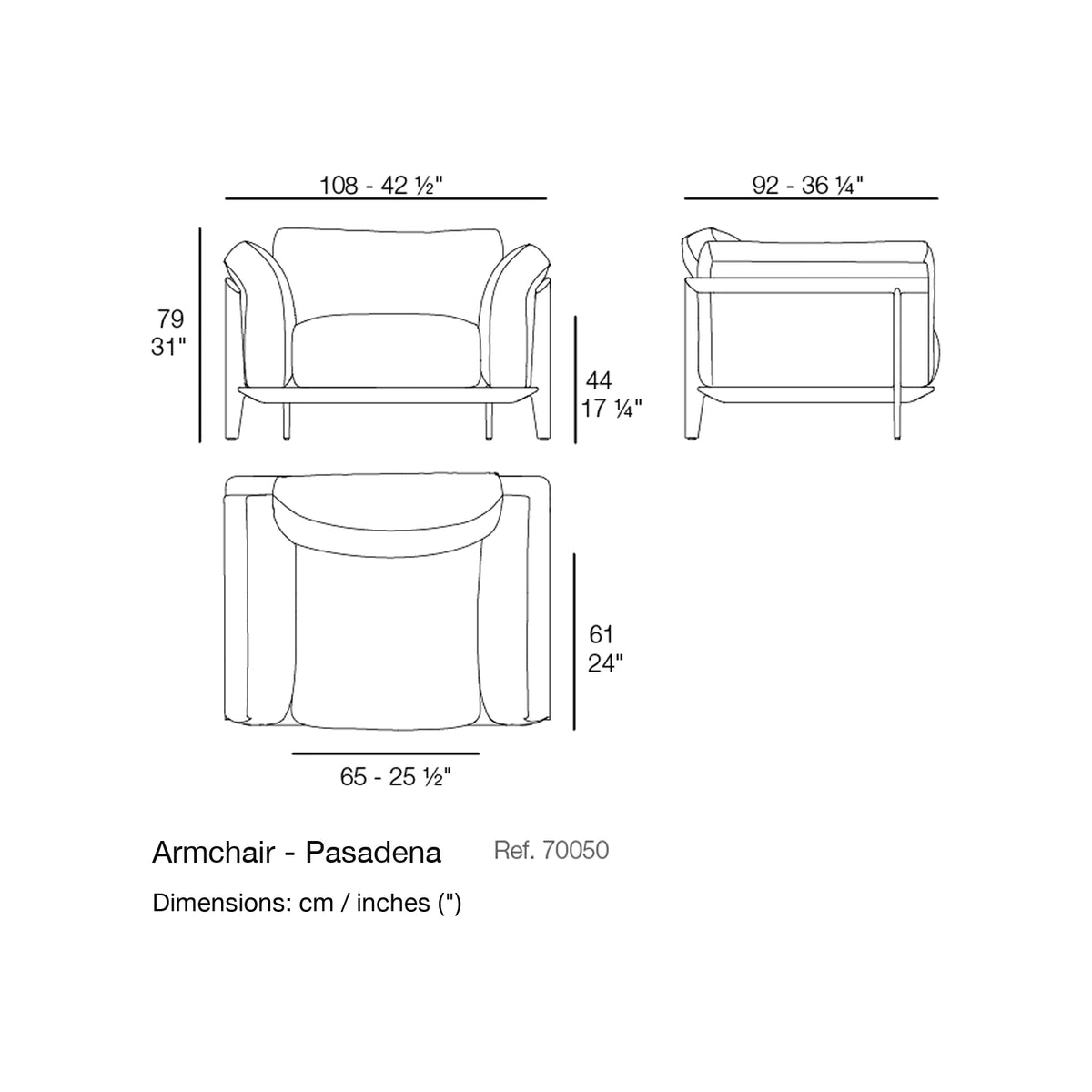 Dimension drawing Armchair - Pasadena