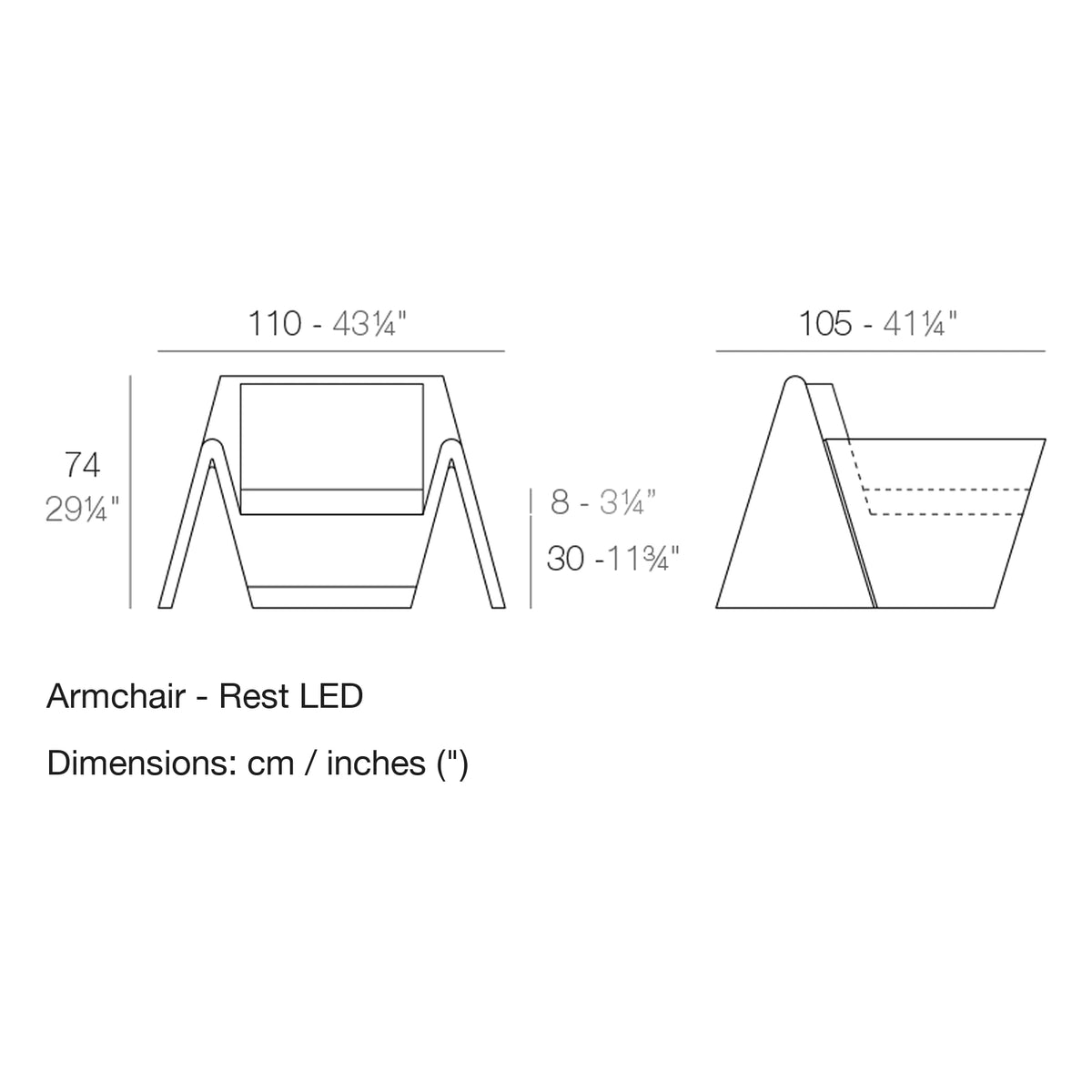 Dimension drawing Armchair - Rest LED