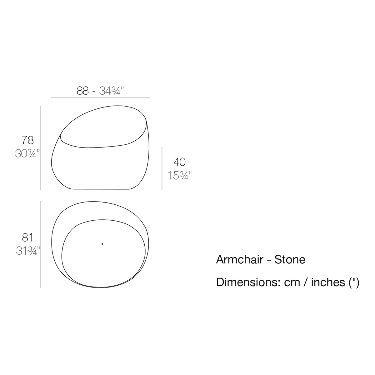 Dimension drawing Armchair - Stone