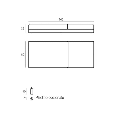 Disegno quotato del lettino prendisole Pixel Vondom, piedino opzionale