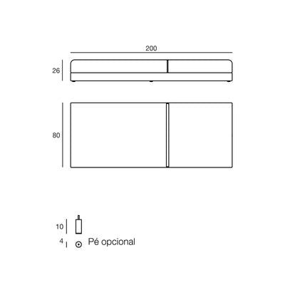 Desenho com medidas da espreguiçadeira Pixel Vondom, pé opcional