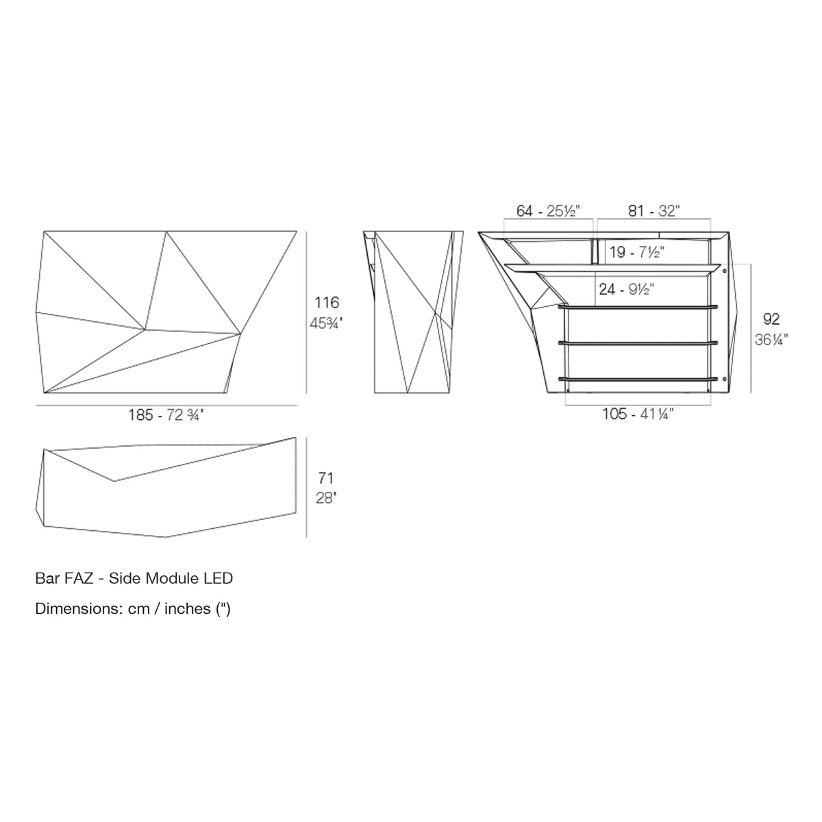 Dimension drawing Bar FAZ - Side Module LED
