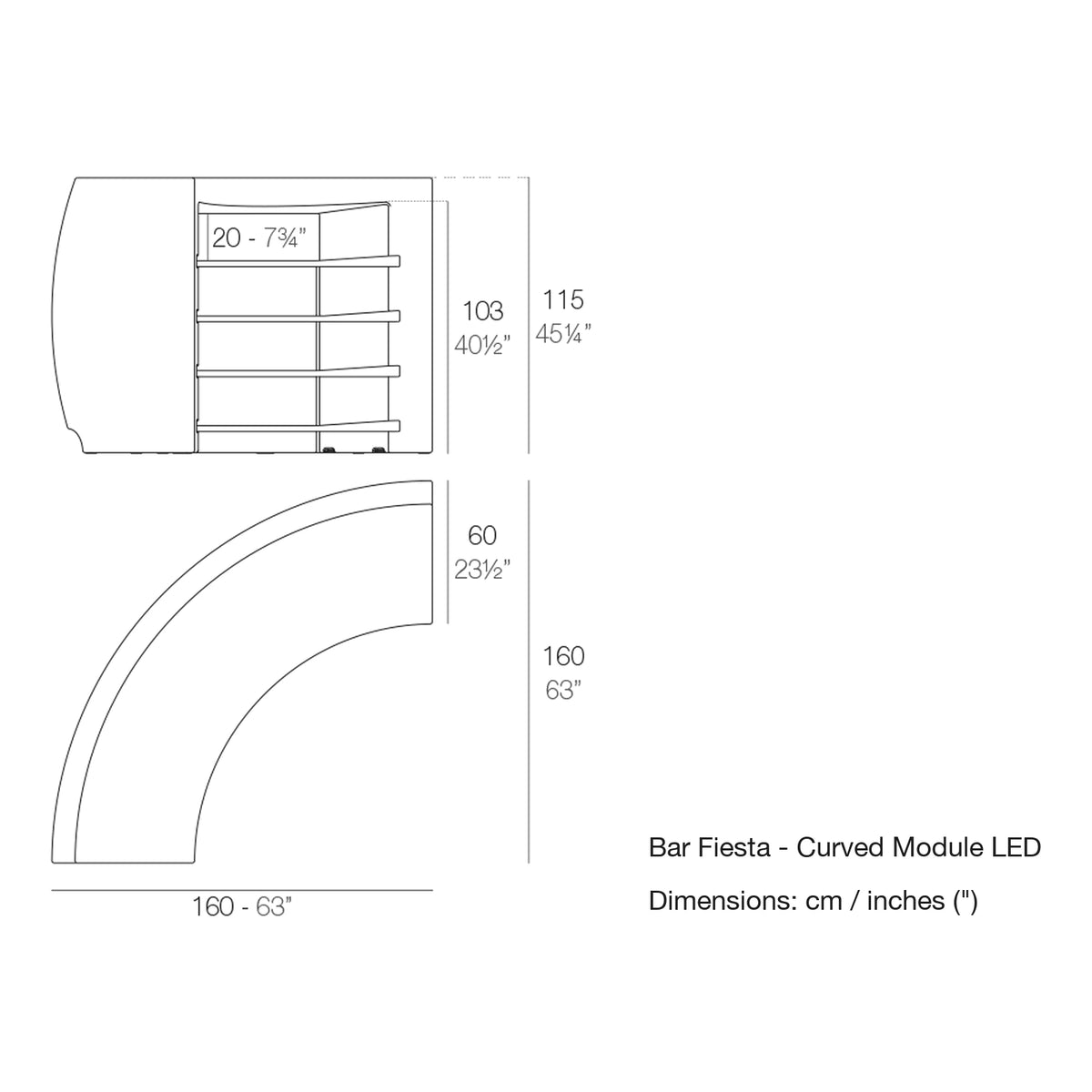 Dimension drawing Bar Fiesta - Curved Module LED