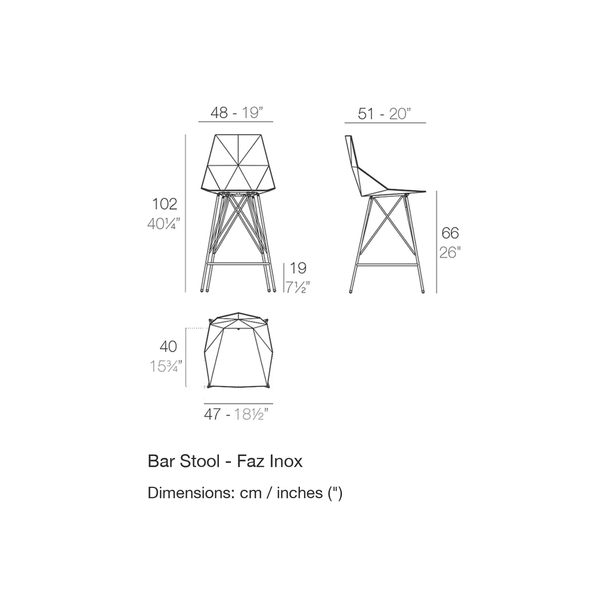 Dimension drawing Bar Stool - Faz Inox