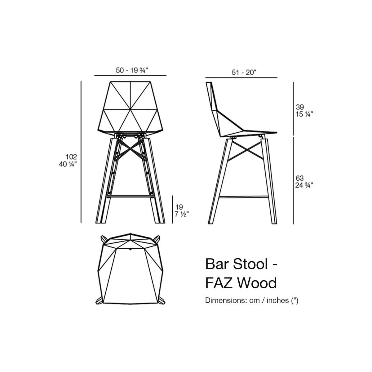 Dimension drawing Bar Stool - FAZ Wood