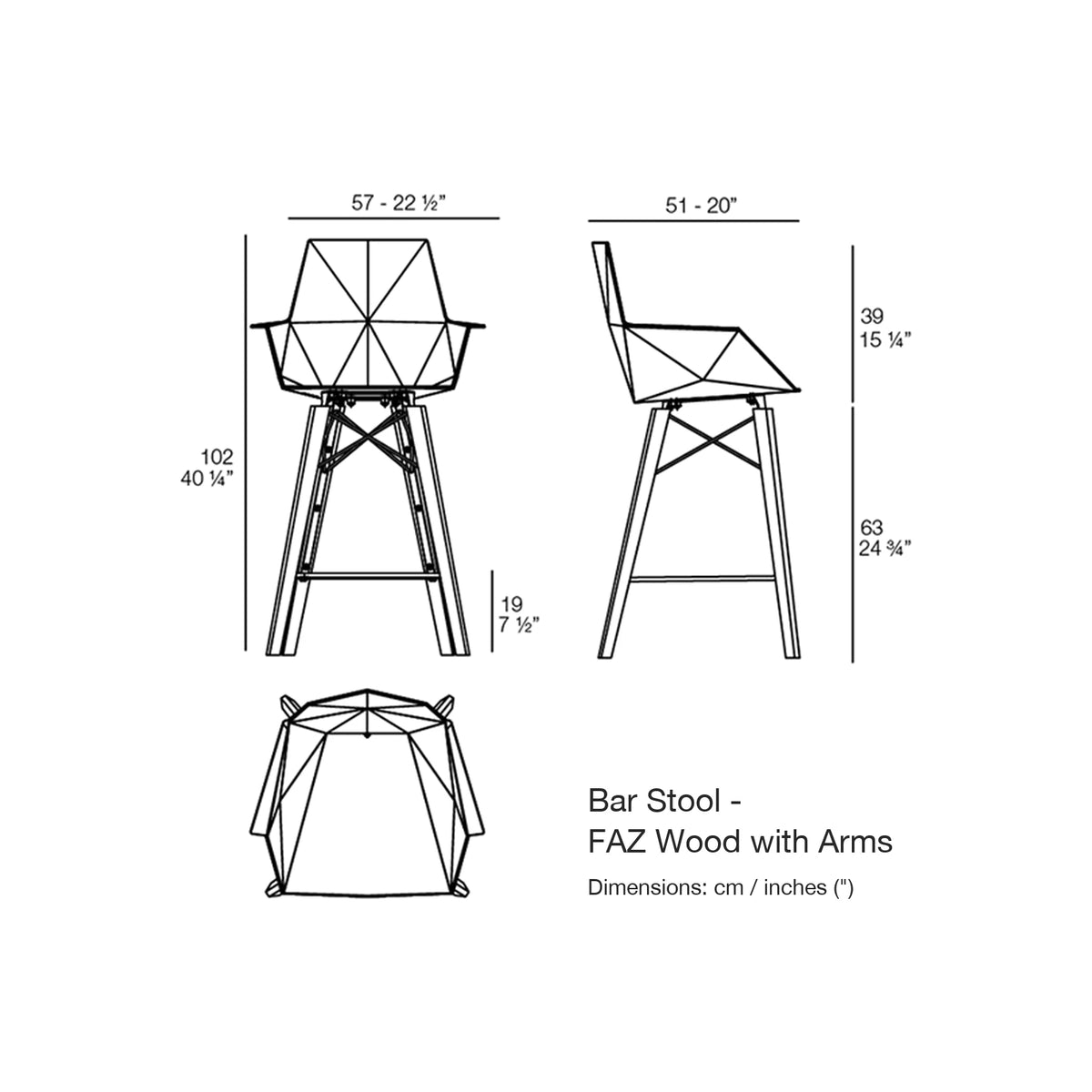 Dimension drawing Bar Stool - FAZ Wood with Arms