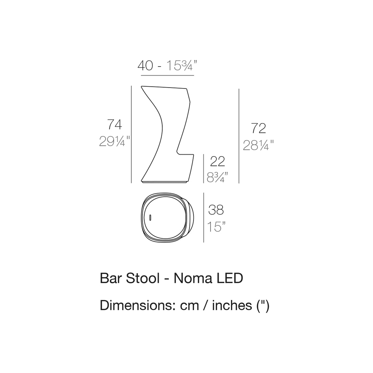 Dimension drawing Bar Stool - Noma LED