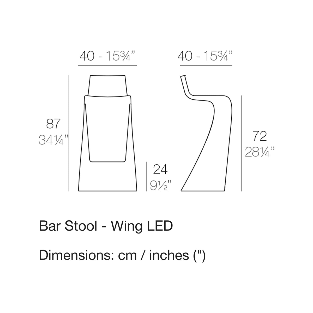 Dimension drawing Bar Stool - Wing LED