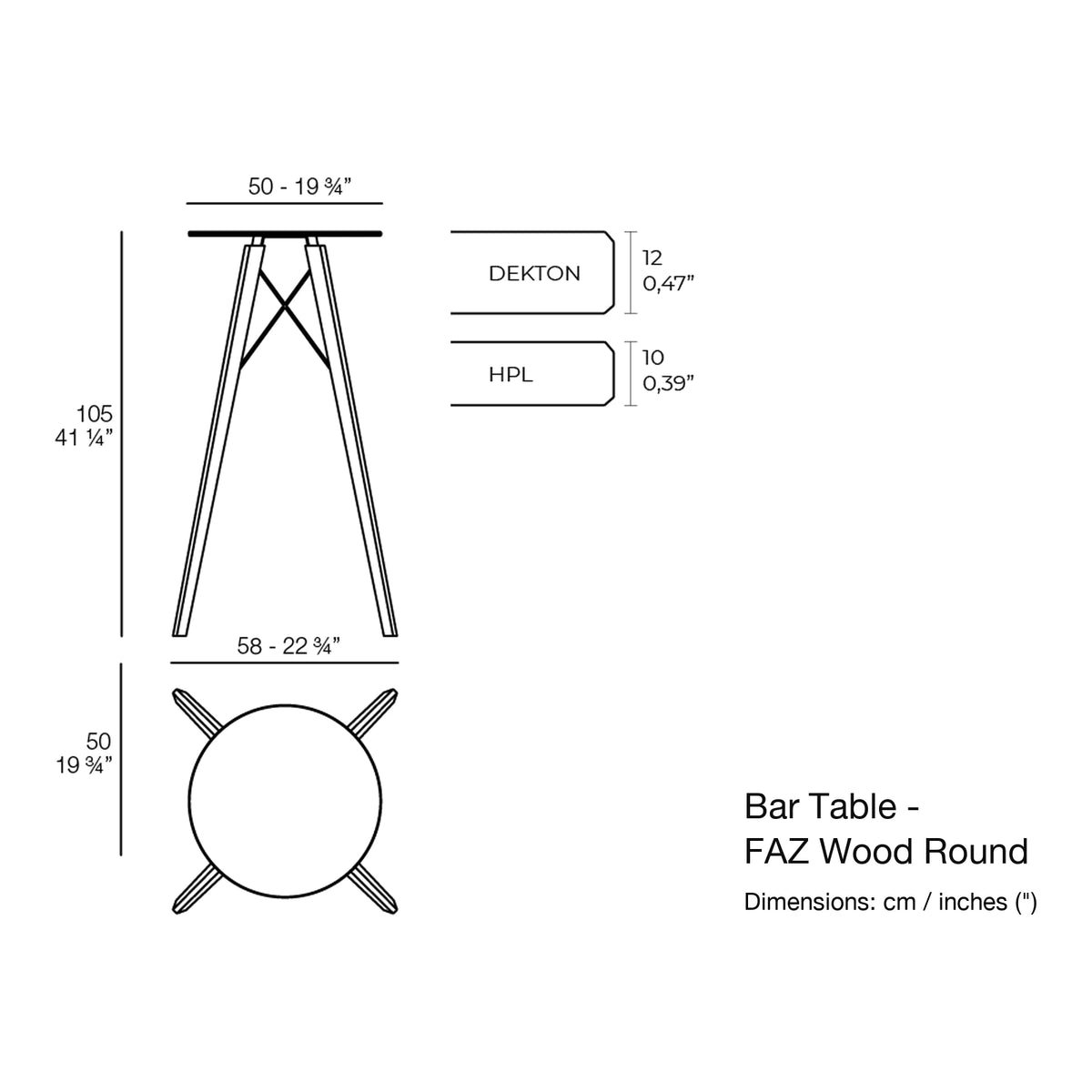 Dimension drawing Bar Table - FAZ Wood Round