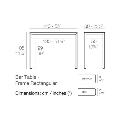 Dimension drawing Bar Table - Frame Rectangular