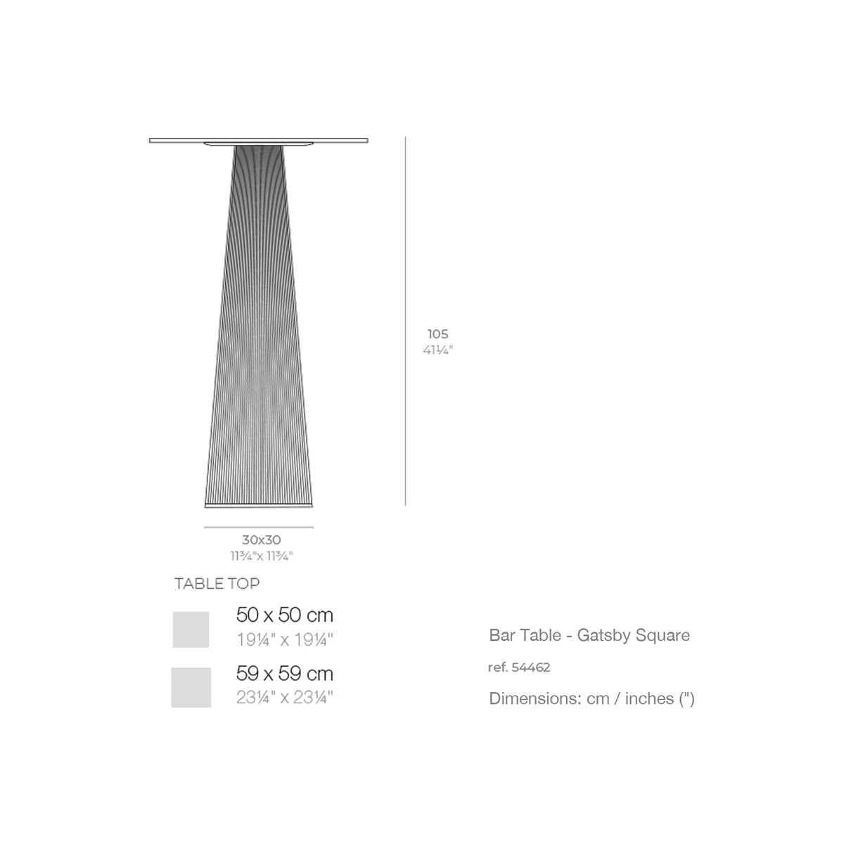 Dimension drawing Bar Table - Gatsby Square