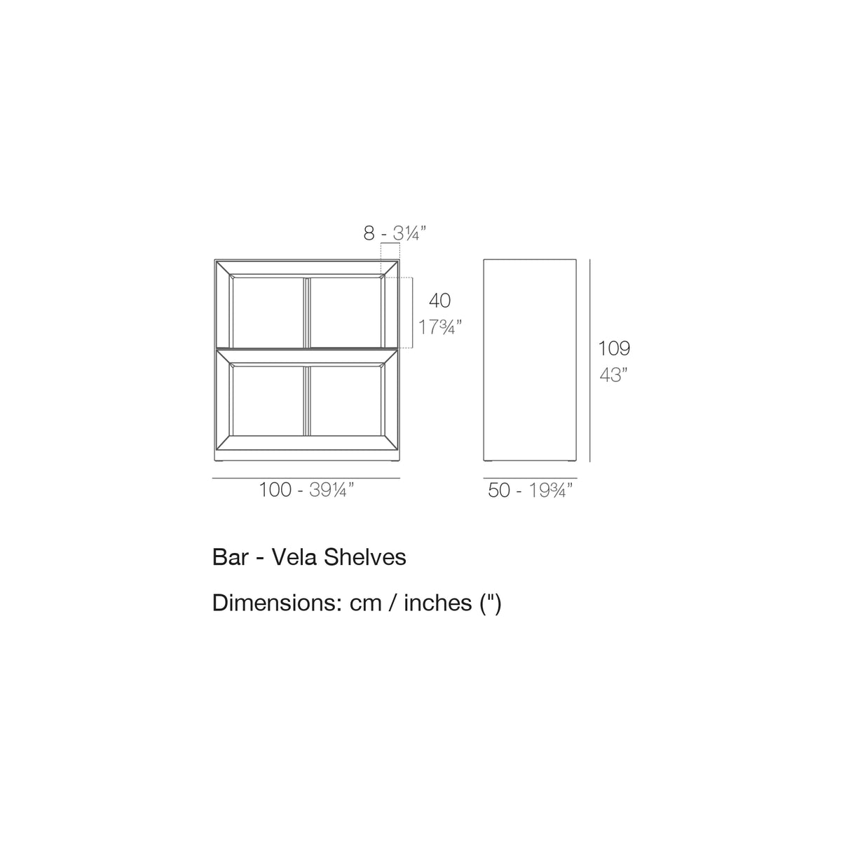 Dimension drawing Bar - Vela Shelves