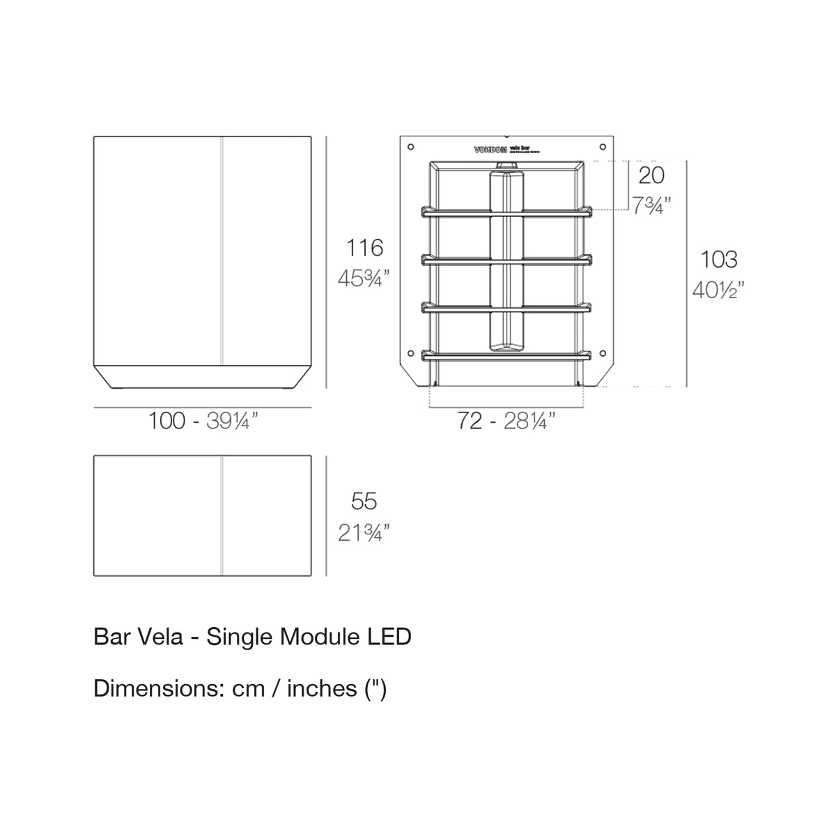 Dimension drawing Bar Vela - Single Module LED