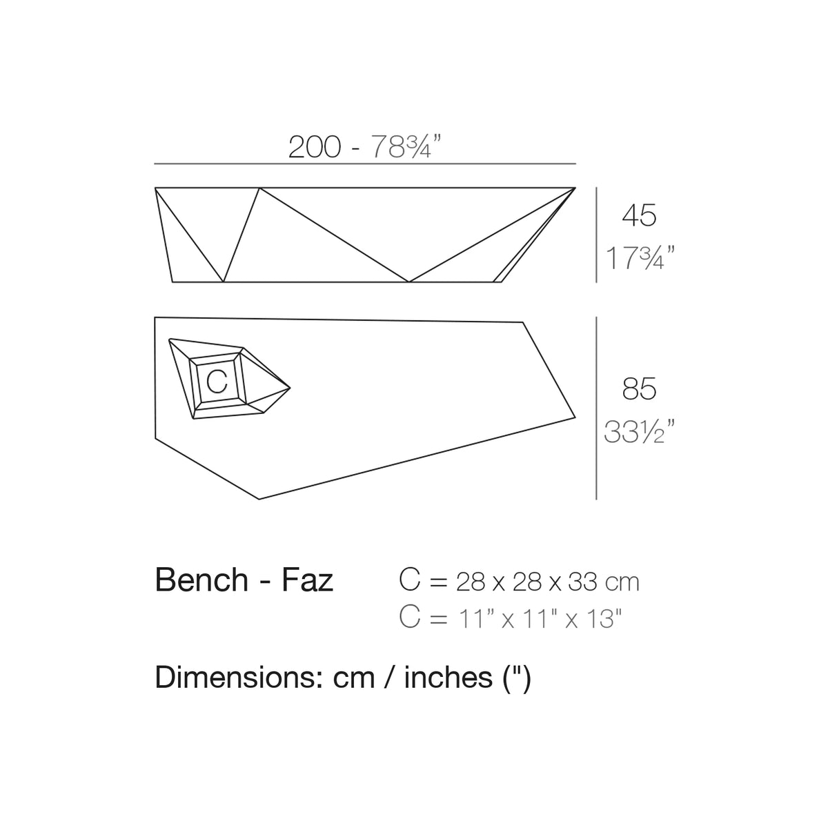 Dimension drawing Bench - Faz