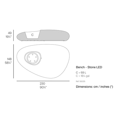 Dimension drawing Bench - Stone LED
