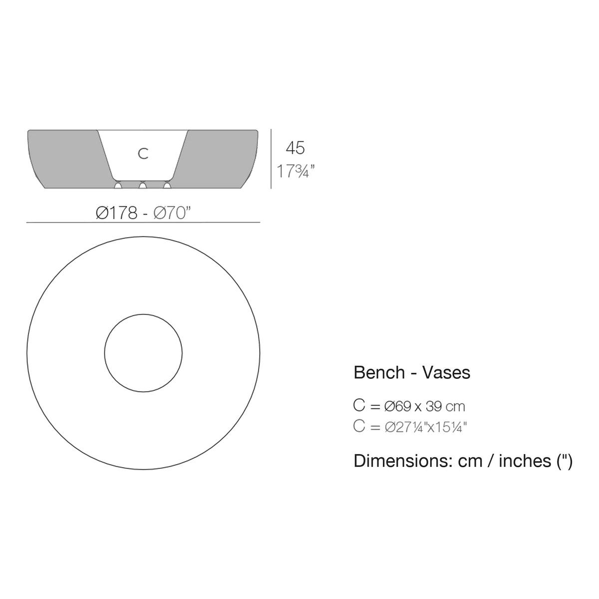 Dimension drawing Bench - Vases