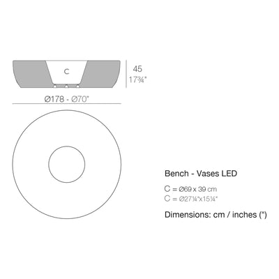 Dimension drawing Bench - Vases LED