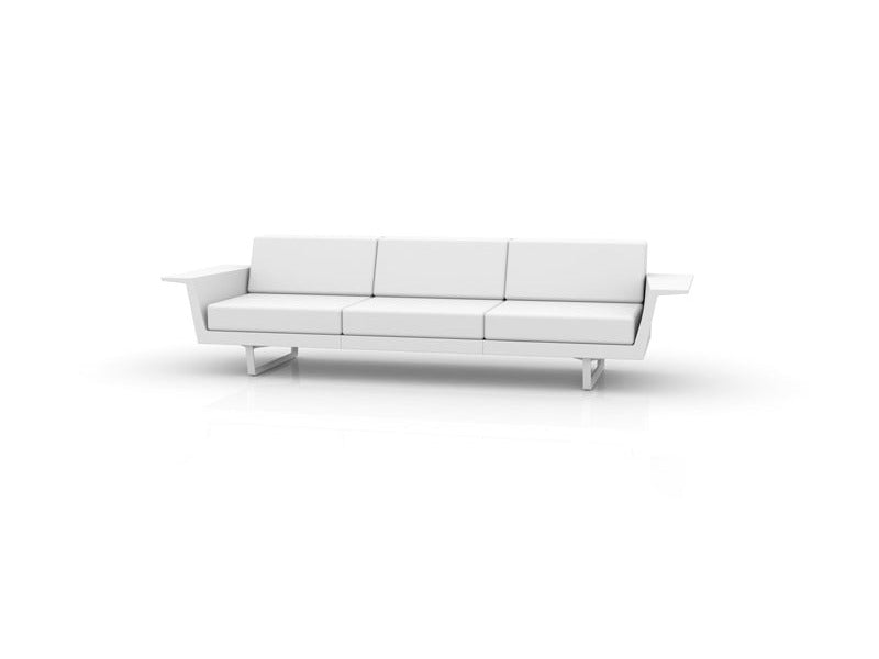 Canapé de jardin 3 places Delta Vondom, coque et coussins blancs, accoudoirs en tablette
