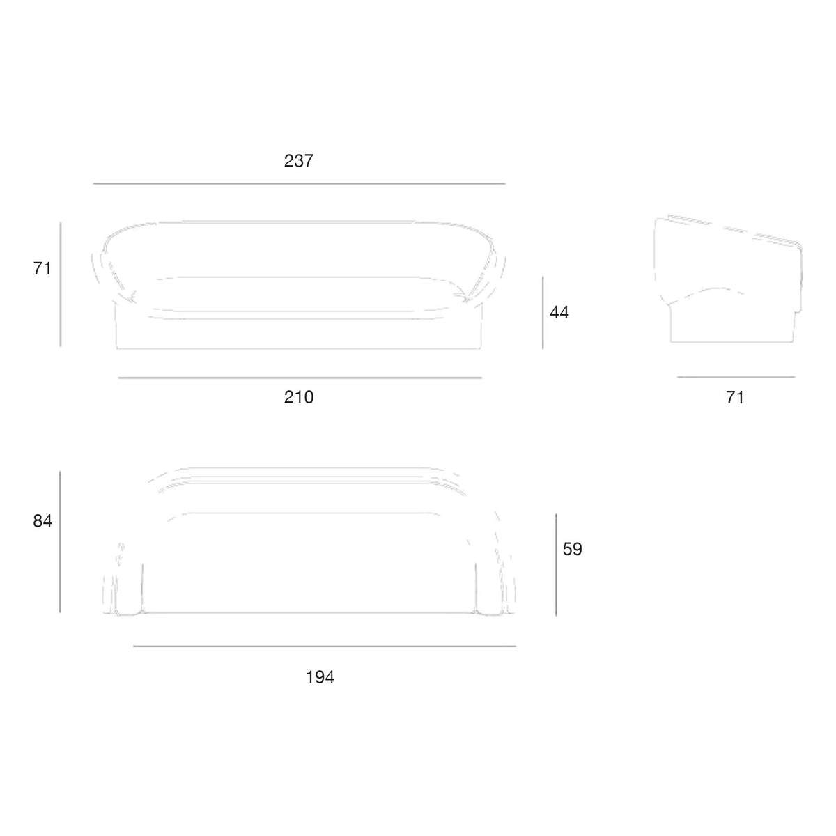 Canapé d'Extérieur 200 cm de Largeur Finition structure Mate - Collection Luna Vondom