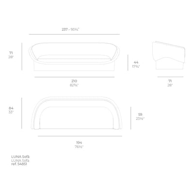 Canapé d'Extérieur 200 cm de Largeur Finition structure Mate - Collection Luna Vondom