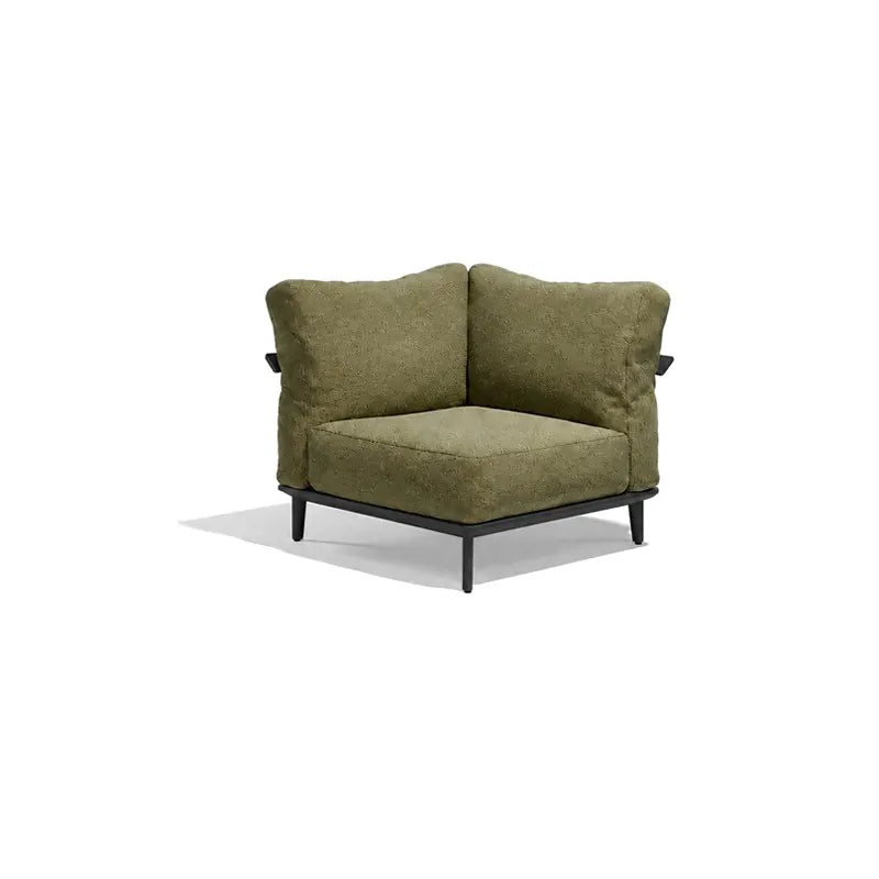 Canapé modulaire d'extérieur Pasadena Vondom, module coin, coloris aluminium noir, tissu vert