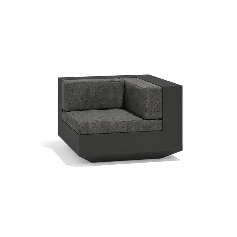 Canapé modulable d'extérieur Vela Vondom, module coin, coloris noir, coussins gris graphite