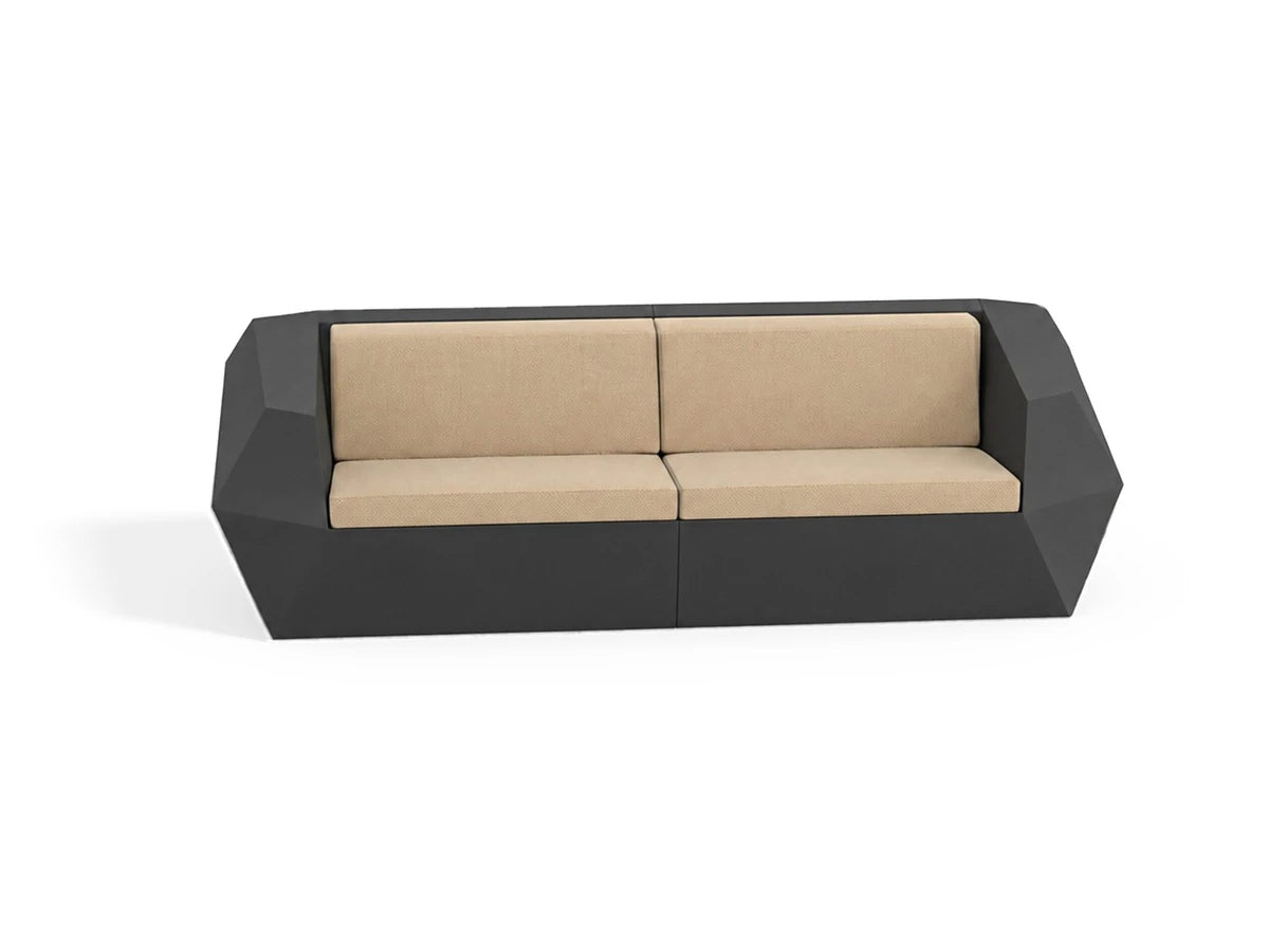 Canapé modulable d'extérieur Faz 2 places, 242 × 100 cm, structure noire et coussins sable