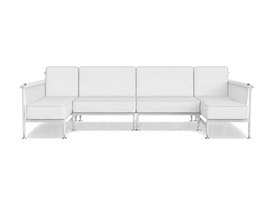Canapé modulable d'extérieur Hamptons, 4 places et 2 méridiennes, structure, toiles et coussins coloris blanc