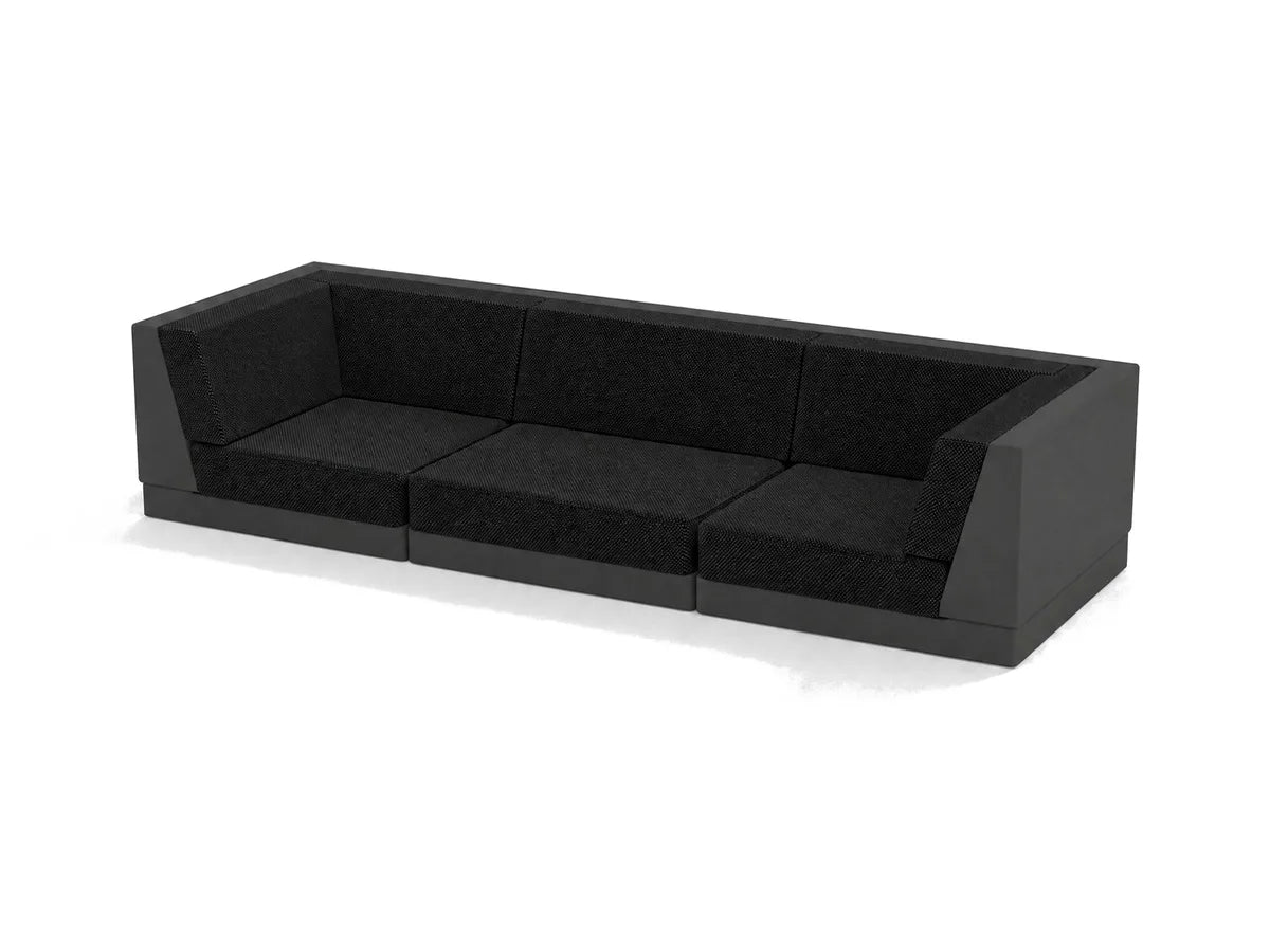 Canapé de jardin 3 places Pixel Vondom, coque noire, coussins noirs à pointillé blanc