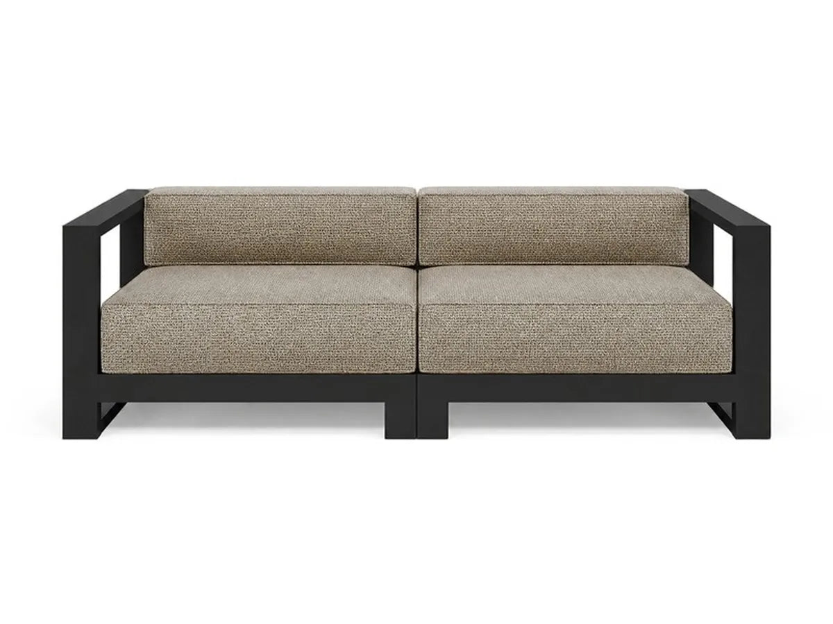 Canapé modulable d'extérieur Posidonia, 2 places, structure en aluminium noir et coussins taupe