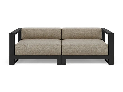 Canapé modulable d'extérieur Posidonia, 2 places, structure en aluminium noir et coussins taupe