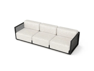 Canapé modulable d'extérieur The Factory, 3 places, structure en aluminium noir et coussins blancs