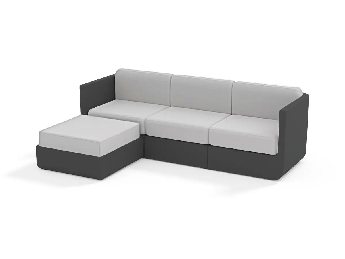 Canapé modulable d'extérieur ULM, 3 places et pouf, structure noir et coussins gris clair