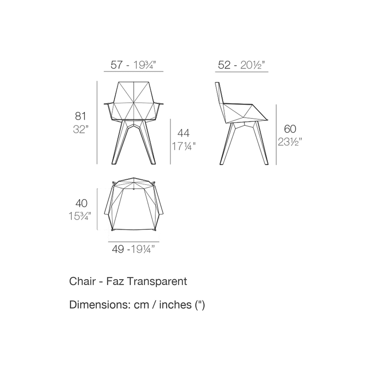 Dimension drawing Chair - Faz Transparent